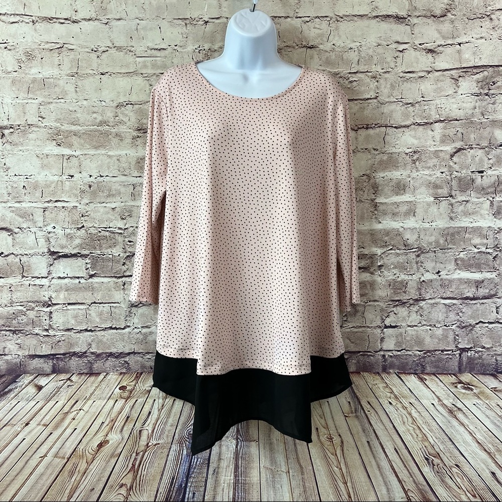 Adrianna Papell Pink Black Heart Print 3/4 Sleeve Blouse